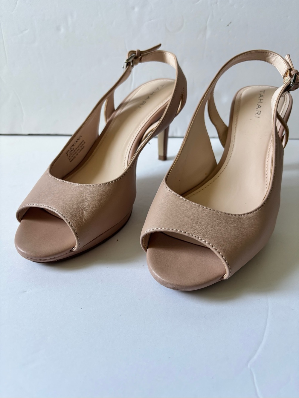 Tahari Blush Tan Peep-Toe Slingback Heels